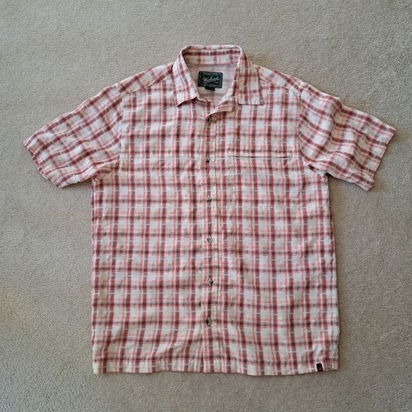 Woolrich Men's Plaid Shirt Size Large Red Beige Short Slv Casual Button Front - Picture 11 of 11